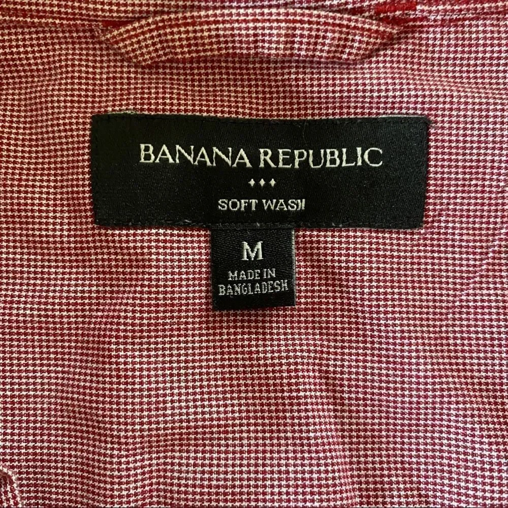 Banana Republic Soft Wash Red & Stripe Long Sleeve Button Down Shirt Sz M‎